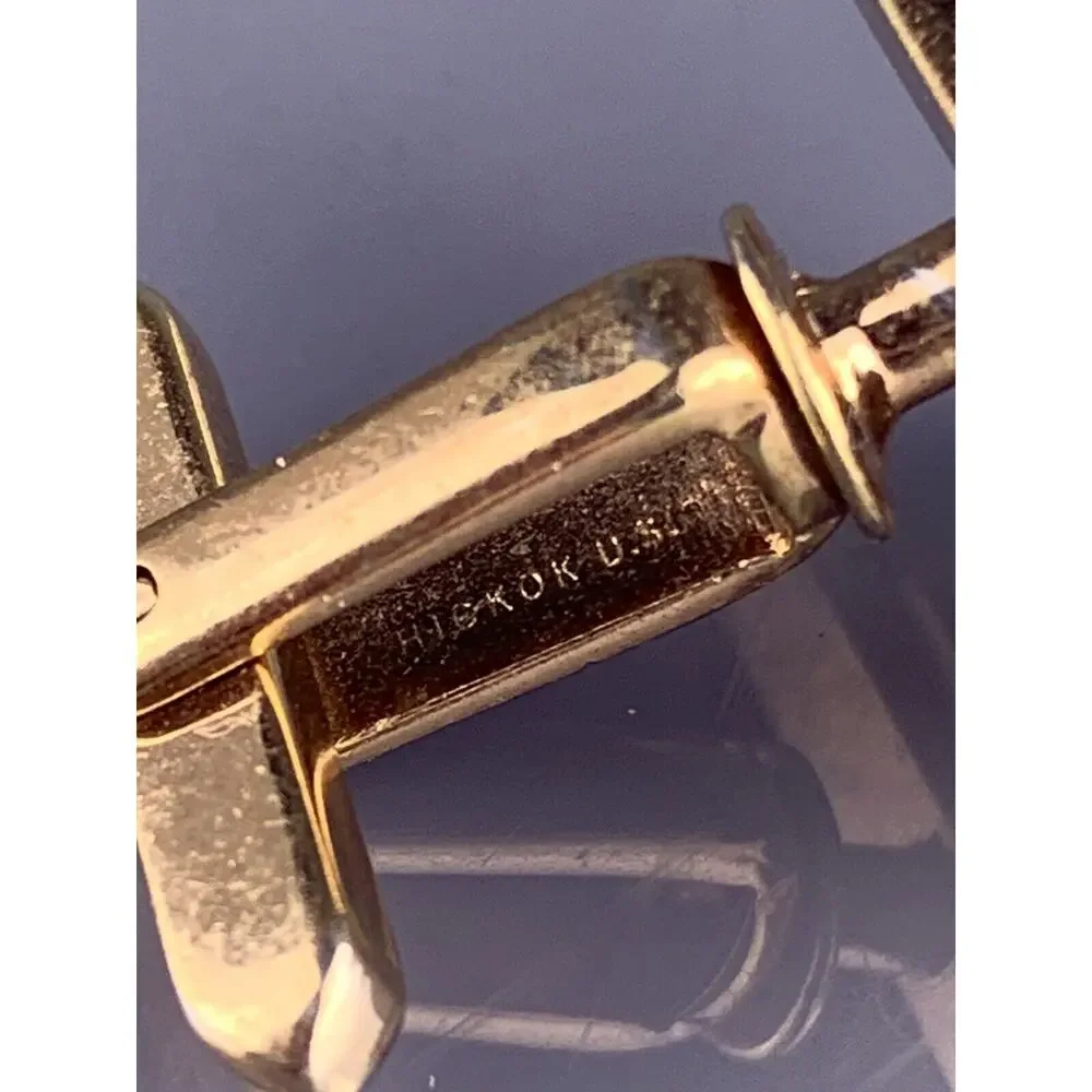 S Initial Block Font Cufflinks Gold Tone Monogram Mid Century Hickok Vintage